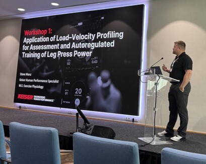 Steve Manz presenting on muscular power and healthy aging at the Powerpenia Conference.
