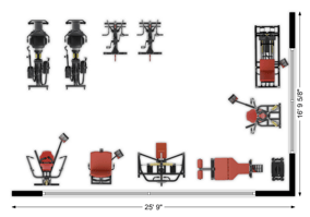 Schematic of a 400sq. ft. room top down showing 6 pieces of Keiser