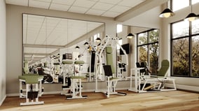 View of a mid-sized older adult gym showing a few pieces of Keiser fitness equipment