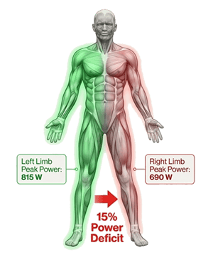 An image of a human anatomy depicting unilateral imbalances between the right and left sides