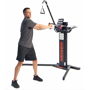 Man performing Standing Cable Rotation on Keiser Functional Trainer